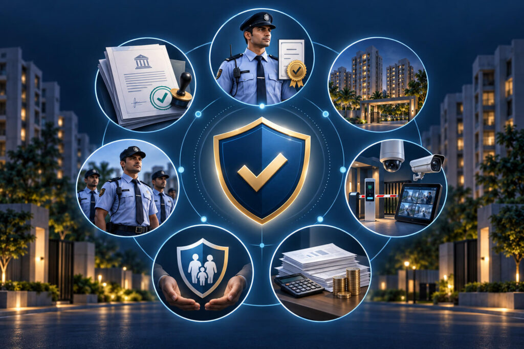 infographic-showing-security-company-evaluation-factors-including-compliance-trained-guards-residential-experience-backup-staff-technology-insurance-and-pricing